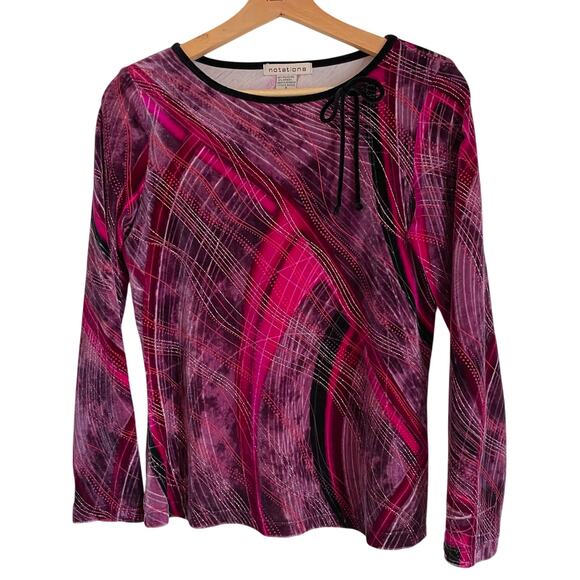 Vintage Tops - VTG Y2K Pink Metallic Velvet Long Sleeve Bow Neckline SZ SMALL Clueless 90s EUC